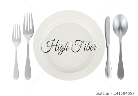 High fiber diet concept with plate and cutlery. 3D rendering 141594057