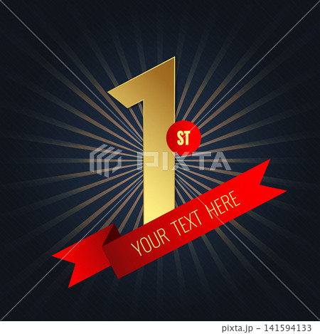 Golden First award with red ribbon. Winner or champion background. Vector illustration Golden First award with red ribbon. Winner or champion background. Vector illustration 141594133