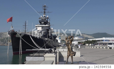 Novorossiysk Russia September 20 2025: The cruiser Mikhail Kutuzov moored in the city port. Historic Soviet Project 68bis museum ship. Editorial use only Novorossiysk Russia September 20 2025: The cruiser Mikhail Kutuzov moored in the city port. Historic Soviet Project 68bis museum ship. Editorial use only 141594558