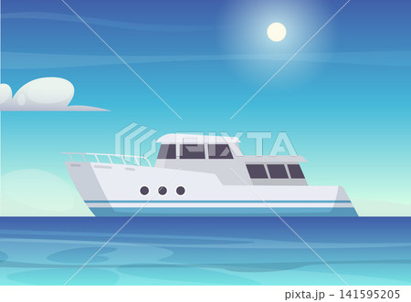White motor yacht sailing on calm sea vector illustration White motor yacht sailing on calm sea vector illustration 141595205