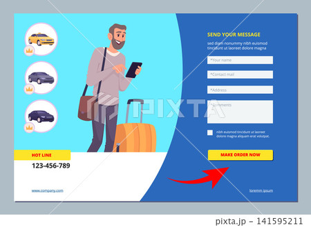 Taxi booking service man with luggage website landing page template 141595211