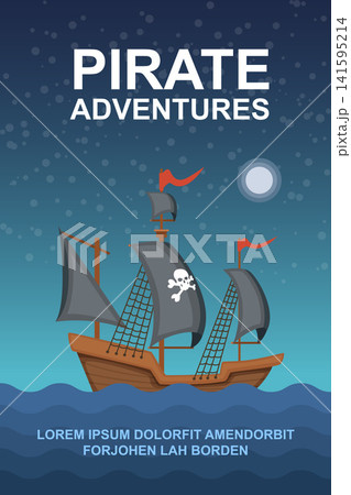 Pirate ship adventure book cover poster design 141595214