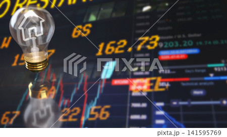 Smart Home Investment Concept with Digital Financial Market Data 3d render. Smart Home Investment Concept with Digital Financial Market Data 3d render. 141595769