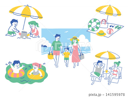 夏休みの海水浴シーンコレクション_色 141595978