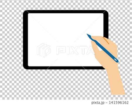 Illustrations of a tablet and stylus pen Illustrations of a tablet and stylus pen 141596162