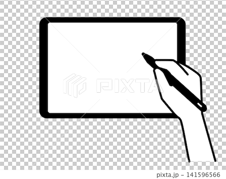 Illustrations of a tablet and stylus pen Illustrations of a tablet and stylus pen 141596566
