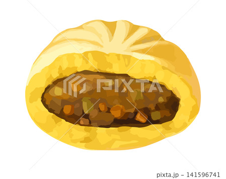 半分にカットしたカレーまん 141596741