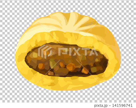 半分にカットしたカレーまん 141596741