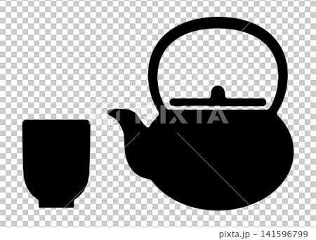 日本茶文化を表現した鉄瓶と湯呑のシンプルイラスト 日本茶文化を表現した鉄瓶と湯呑のシンプルイラスト 141596799