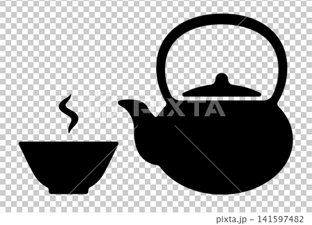 A simple vector illustration of a steaming iron kettle and teacup. A simple vector illustration of a steaming iron kettle and teacup. 141597482
