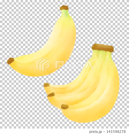 A set of hand-drawn style illustrations of a single banana and a bunch of bananas. A set of hand-drawn style illustrations of a single banana and a bunch of bananas. 141598278