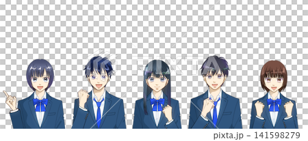 白色背景上,動漫風格的明亮、積極向上的學生插圖。 白色背景上,動漫風格的明亮、積極向上的學生插圖。 141598279