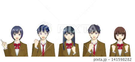 明るく前向きな学生たちのアニメ風イラスト、白バック 明るく前向きな学生たちのアニメ風イラスト、白バック 141598282