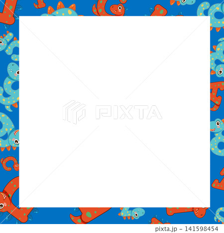 Cartoon Dinosaur Number Pattern Frame with Central White Copy Space 141598454