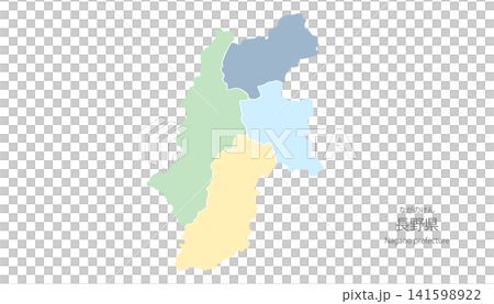 Colorful illustration of Nagano Prefecture; vector illustration of Nagano Prefecture's color-coded regional divisions; pastel colors. 141598922