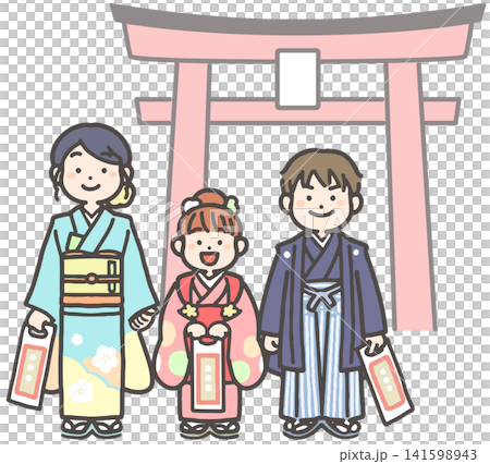 3歲、5歲和7歲的兒童穿著袴或振袖和服參加七五三節(日本兒童的傳統成年禮)。 3歲、5歲和7歲的兒童穿著袴或振袖和服參加七五三節(日本兒童的傳統成年禮)。 141598943
