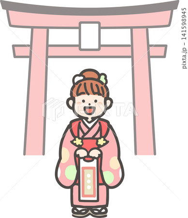 七五三のお詣りで振袖を着た子ども(3歳) 七五三のお詣りで振袖を着た子ども(3歳) 141598945