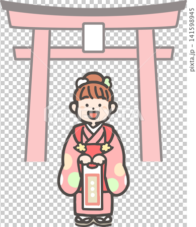 七五三のお詣りで振袖を着た子ども(3歳) 七五三のお詣りで振袖を着た子ども(3歳) 141598945