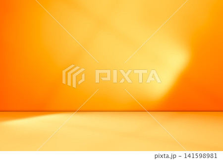 Summer background autumn yellow studio room abstract shadow on wall floor blur cement, podium minimal cosmetic presentation, yellow orange cement backdrop platform stage table loft scene mockup podium 141598981