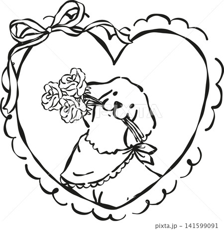 Cute Valentine Dog in Heart Frame Golden Retriever Outline with Roses Whimsical Hand Drawn Cute Valentine Dog in Heart Frame Golden Retriever Outline with Roses Whimsical Hand Drawn 141599091
