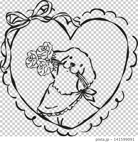 Cute Valentine Dog in Heart Frame Golden Retriever Outline with Roses Whimsical Hand Drawn Cute Valentine Dog in Heart Frame Golden Retriever Outline with Roses Whimsical Hand Drawn 141599091
