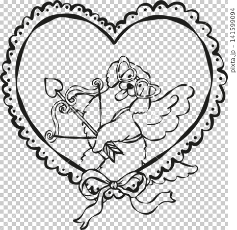 Cute Valentine Dog in Heart Frame Cupid Golden Retriever Outline Whimsical Hand Drawn 141599094