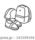防災リュックと靴とヘルメット_線画 141599194