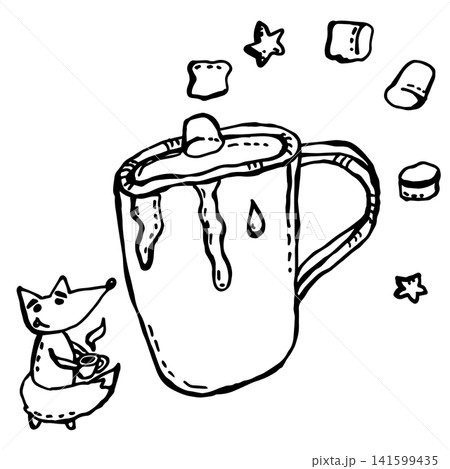 Fox and cup with marshmallows 141599435