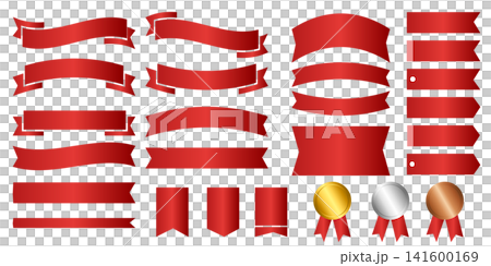 Red ribbon frame, label, tag, and rosette set Red ribbon frame, label, tag, and rosette set 141600169