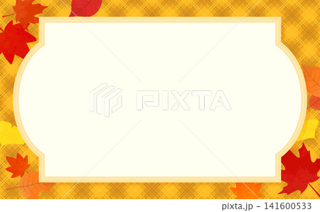 紅葉と黄色チェック柄背景のフレーム1_横 紅葉と黄色チェック柄背景のフレーム1_横 141600533