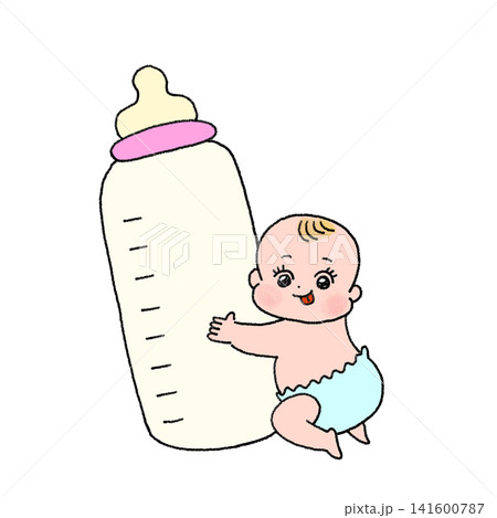 哺乳瓶を抱っこする赤ちゃん 141600787