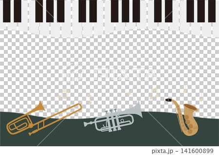 Jazz and music instrument frame illustration material (saxophone, trumpet, trombone, piano) Jazz and music instrument frame illustration material (saxophone, trumpet, trombone, piano) 141600899
