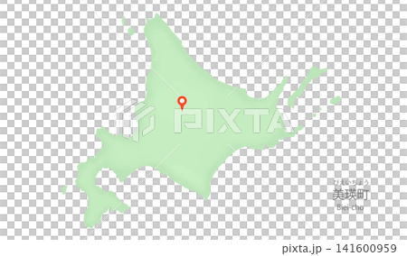 A simple illustration of Hokkaido: a vector illustration of a map with a map pin pointing to Biei Town. A simple illustration of Hokkaido: a vector illustration of a map with a map pin pointing to Biei Town. 141600959