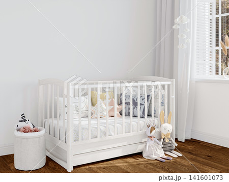 white modern bedroom with red tent 141601073