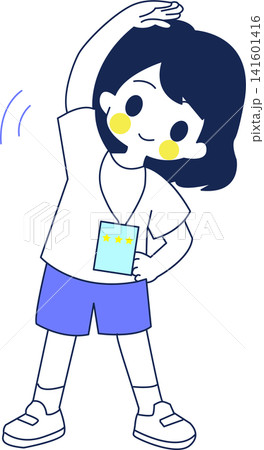 夏休みにラジオ体操をしている女の子 夏休みにラジオ体操をしている女の子 141601416