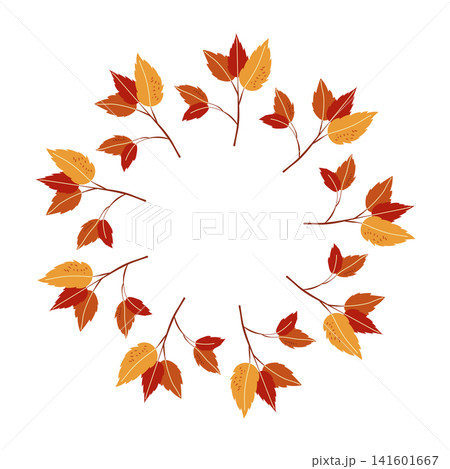 Autumn twigs with leaves circular frame on white background Autumn twigs with leaves circular frame on white background 141601667