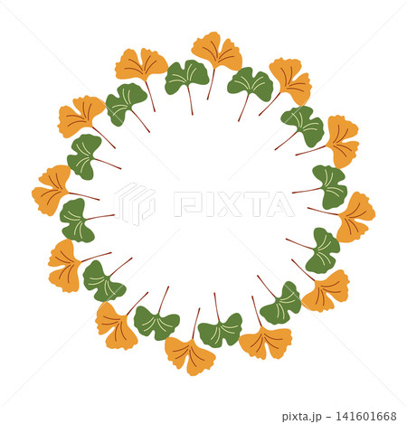 Ginkgo biloba leaves circular frame on white background Ginkgo biloba leaves circular frame on white background 141601668