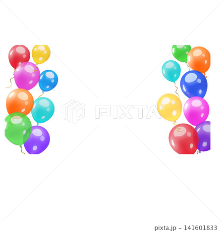 Realistic colorful inflated balloons frame, 3D cartoon plastic style vector border design, holiday party air decoration Realistic colorful inflated balloons frame, 3D cartoon plastic style vector border design, holiday party air decoration 141601833