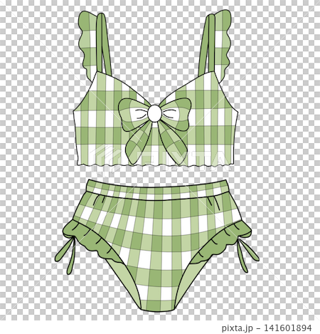 Cute green plaid gingham two piece bikini swimsuit with ruffle straps for women girls summer beach pool party fashion apparel clipart sticker print visual graphic artwork design Cute green plaid gingham two piece bikini swimsuit with ruffle straps for women girls summer beach pool party fashion apparel clipart sticker print visual graphic artwork design 141601894