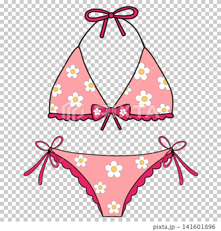 Cute pink floral pattern two piece bikini swimsuit with bow details for women girls summer beach pool party fashion apparel clipart sticker print visual graphic artwork design Cute pink floral pattern two piece bikini swimsuit with bow details for women girls summer beach pool party fashion apparel clipart sticker print visual graphic artwork design 141601896