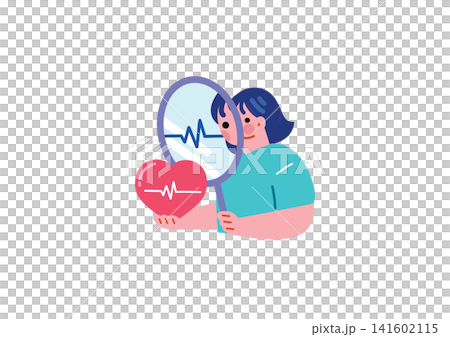 Illustration of a female nurse checking a heart rate. Illustration of a female nurse checking a heart rate. 141602115