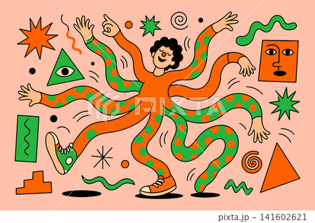 Octopus Man Dancing with Abstract Shapes Octopus Man Dancing with Abstract Shapes 141602621