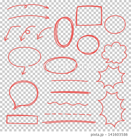 赤色の手描き吹き出し線素材セット 赤色の手描き吹き出し線素材セット 141603586