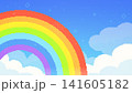 ドット絵　七色の虹と雲のかわいい背景イラスト　ピクセル　壁紙　配信画面　16:9	 141605182
