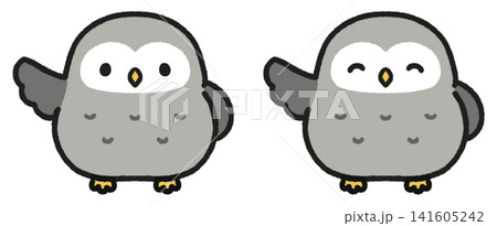 片翼をあげるフクロウのイラストセット 141605242