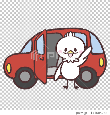An illustration of a white bird raising its hand in front of a car. An illustration of a white bird raising its hand in front of a car. 141605258