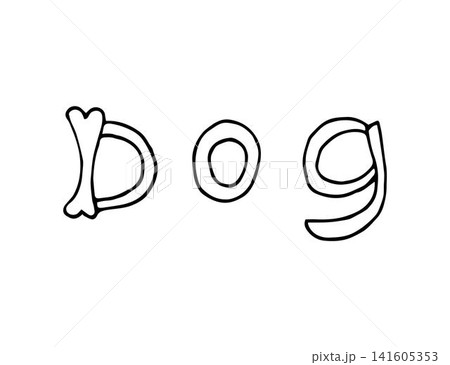 Simple hand made vector lettering the word dog. Black outline letters on a white background, bone. Simple hand made vector lettering the word dog. Black outline letters on a white background, bone. 141605353