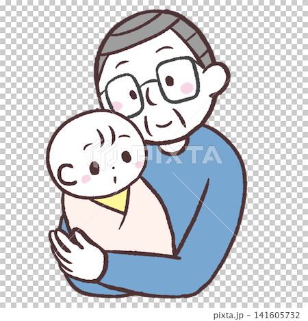 Illustration of a senior man holding a baby 141605732