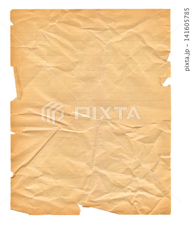 Brown crumpled lined paper isolated on white Brown crumpled lined paper isolated on white 141605785