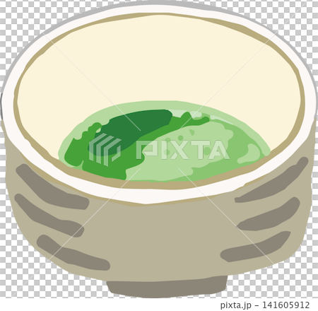 一幅描繪抹茶和日本茶道中使用的茶碗的插圖。 一幅描繪抹茶和日本茶道中使用的茶碗的插圖。 141605912
